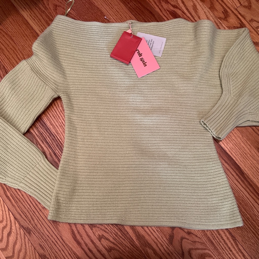 Cult Gaia Aluma Knit Cashmere Wool Off the Shoulder Sweater NWT